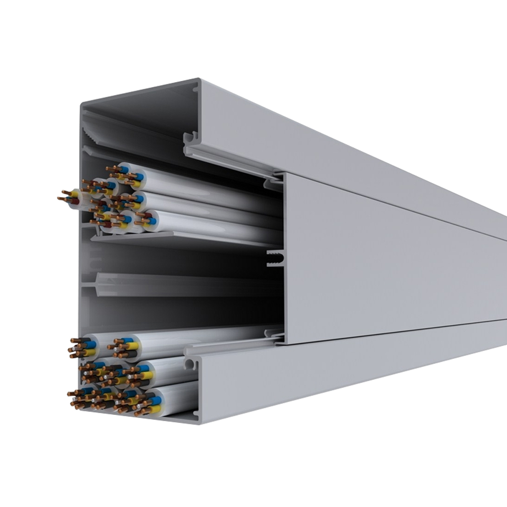 Brüstungskanal BRW 60x130/80, Aluminium reinweiss RAL 9010 BRA-UT, Unterteil ohne Bodenlochung, mit DIN-Montageschiene