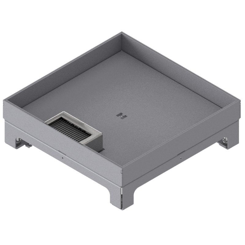 [UBD 264 302] Boîte de sol UBD 260 en acier inoxydable, inclus couvercle avec bord, fermé, évidement de 30mm et 1 sortie de brosse