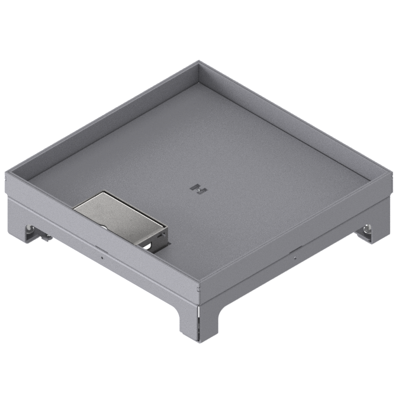 [UBD 264 201] Boîte de sol UBD 260 en acier inoxydable, inclus couvercle avec bord, fermé, évidement de 20mm et 1 sortie de cordon