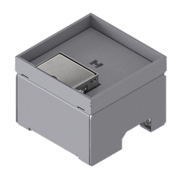 [UBD 132 161] Boîte de sol pour charges lourdes UBD 130 en acier inoxydable, couvercle avec bord, fermé, et plaque de renforcement de 4 mm avec évidement de 16 mm et 1 sortie de cordon inclus