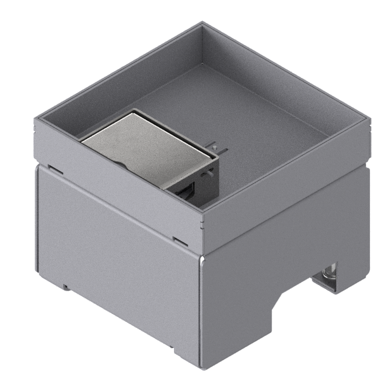 [UBD 132 251] Boîte de sol UBD 130 en acier inoxydable, couvercle  avec bord, fermé, évidement de 25mm et 1 sortie de cordon inclus