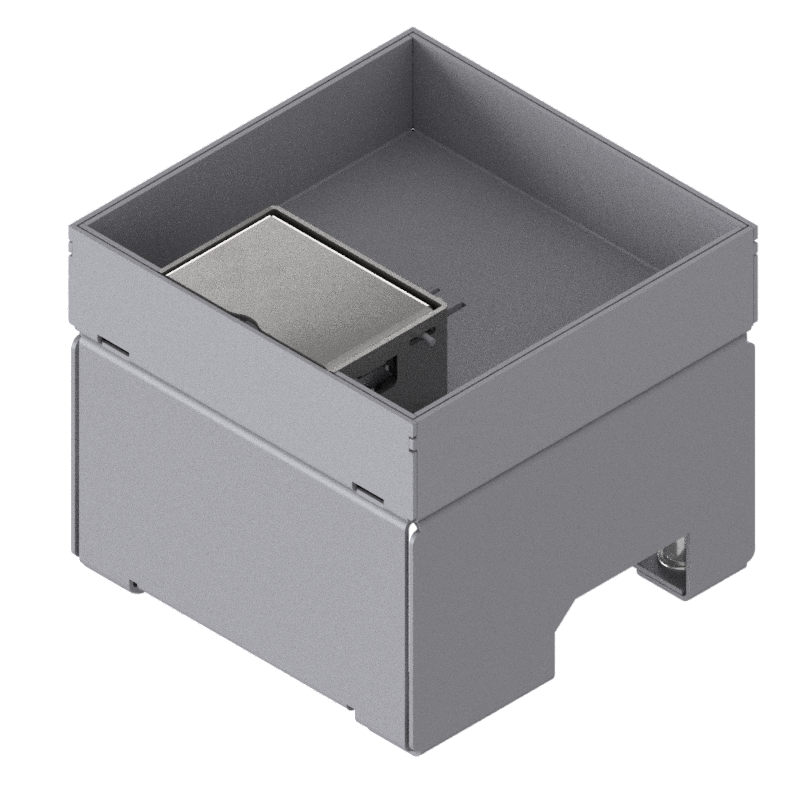 [UBD 132 301] Boîte de sol UBD 130 en acier inoxydable, couvercle avec bord, fermé, évidement de 30mm et 1 sortie de cordon inclus