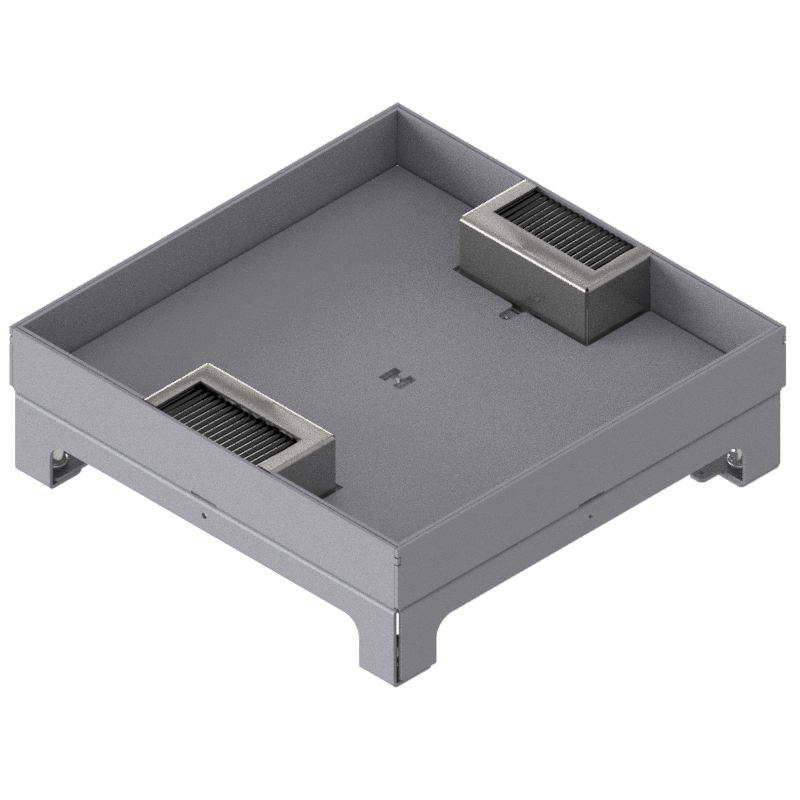 [UBD 264 304] Boîte de sol UBD 260 en acier inoxydable, inclus couvercle avec bord, fermé, évidement de 30mm et 2 sorties de brosse