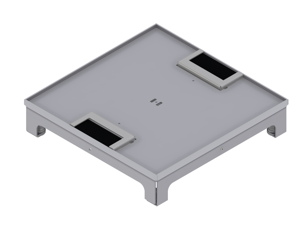[UBD 262 258] Boîte de sol UBD 260 en acier inoxydable, couvercle inclus, plate (AGS), sans bord, évidement de 5mm et 2 sorties de brosse inclus