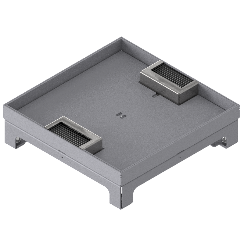 [UBD 264 204] Boîte de sol UBD 260 en acier inoxydable, inclus couvercle avec bord, fermé, évidement de 20mm et 2 sorties de cordon 