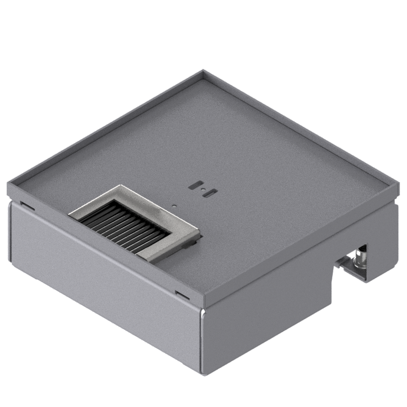 [UBD 167 052] Boîte de sol UBD 160 small en acier inoxydable, couvercle, plate (AGS), sans bord, évidement de 5mm et 1 sortie de brosse inclus