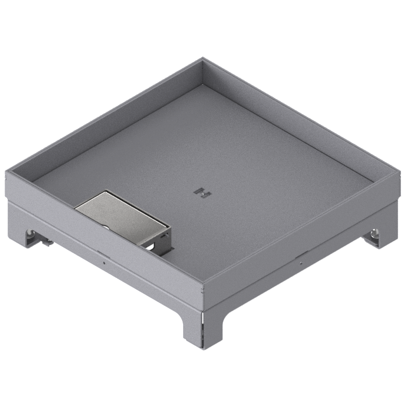 [UBD 264 251] Boîte de sol UBD 260 en acier inoxydable, inclus couvercle avec bord, fermé, évidement de 25mm et 1 sortie de cordon