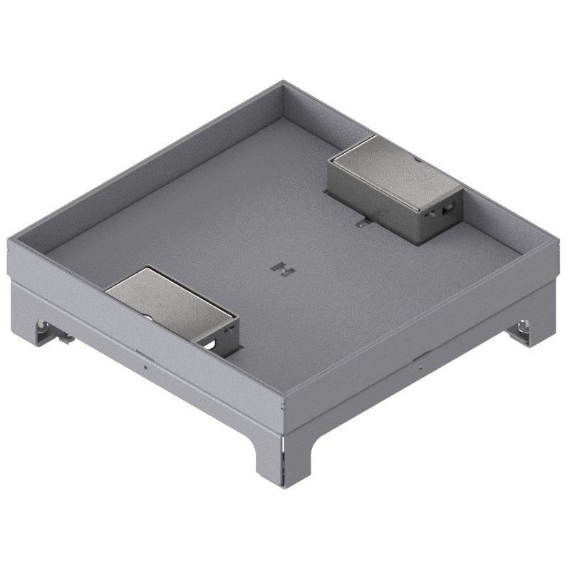 [UBD 264 253] Boîte de sol UBD 260 en acier inoxydable, inclus couvercle avec bord, fermé, évidement de 25mm et 2 sorties de cordon