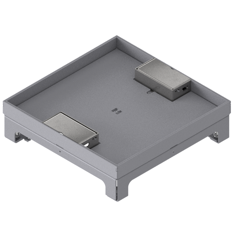 [UBD 264 203] Boîte de sol UBD 260 en acier inoxydable, inclus couvercle avec bord, fermé, évidement de 20mm et 2 sorties de cordon