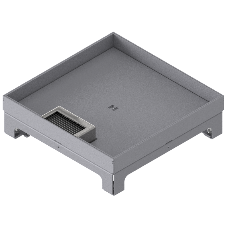 [UBD 264 252] Boîte de sol UBD 260 en acier inoxydable, inclus couvercle avec bord, fermé, évidement de 25mm et 1 sortie de brosse