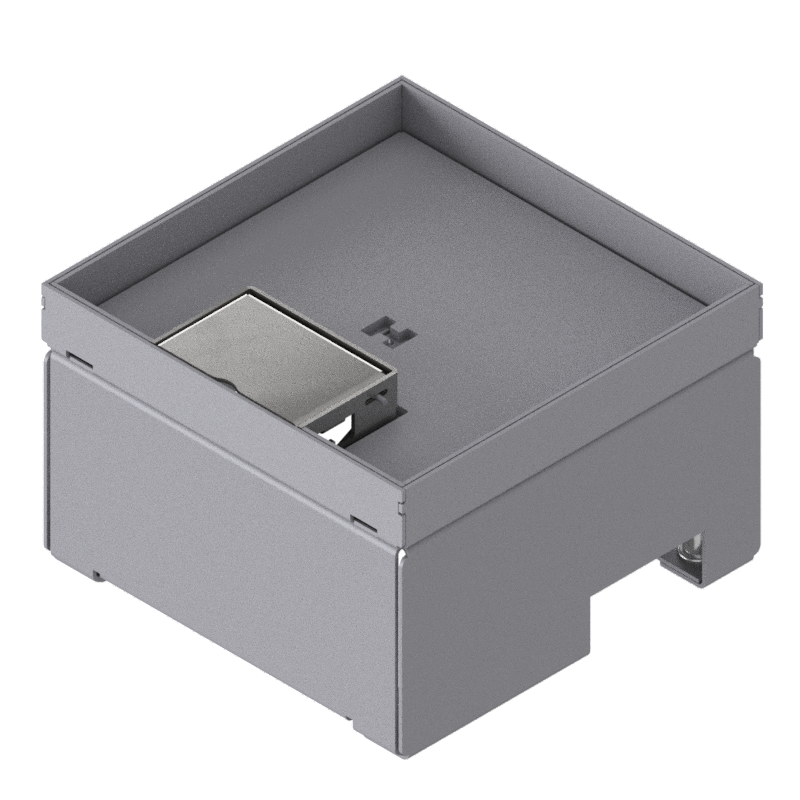 [UBD 162 161] Schwerlast-Unterflur-Bodendose UBD 160 aus Chromstahl inkl. Deckel mit Kante, geschlossen, 4mm Verstärkungsplatte, 16mm Vertiefung und 1 Schnurauslass