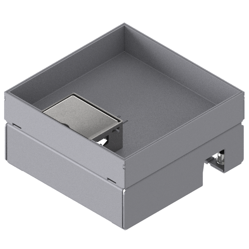 [UBD 167 301] Boîte de sol UBD 160 small en acier inoxydable, couvercle avec bord, fermé, évidement de 30mm et 1 sortie de cordon inclus