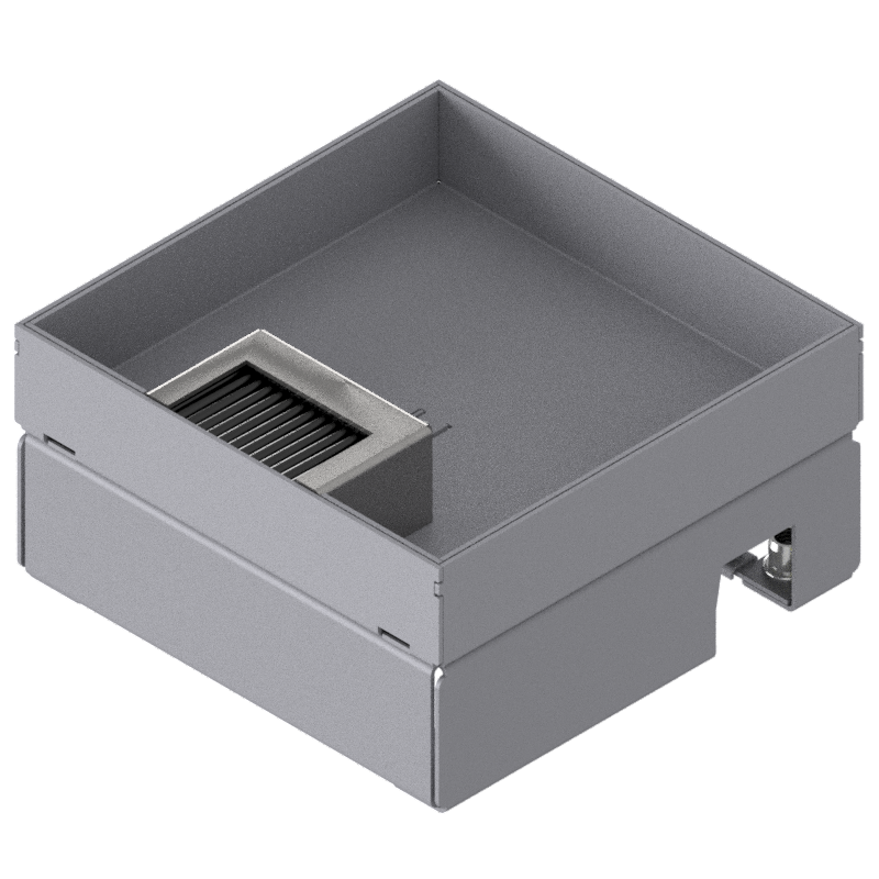 [UBD 167 302] Boîte de sol UBD 160 small en acier inoxydable, couvercle avec bord, fermé, évidement de 30mm et 1 sortie de brosse inclus