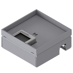 [UBD 167 162] Boîte de sol pour charges lourdes UBD 160 small en acier inoxydable, couvercle avec bord, fermé, plaque de renforcement de 4 mm avec évidement de 16 mm et 1 sortie de brosse inclus